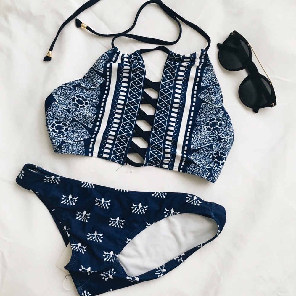 Patterned Halter Bikini Set